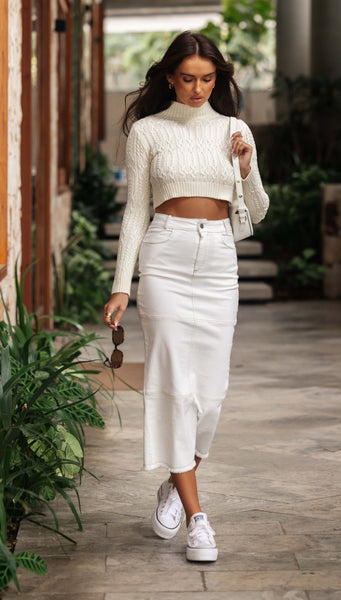 Isla White Denim Midi Skirt